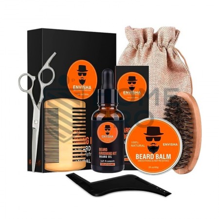 Kit Envisha 7 em 1 Kit de crescimento de barba inclui óleo 100% natural, bálsamo, escova,