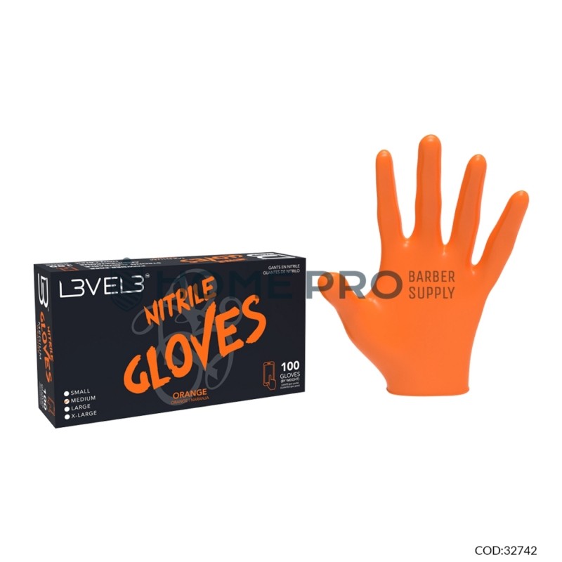 GUANTES DE NITRILO L3VEL 3, COLOR NARANJA TAMAÑO X 100 UNIDADES