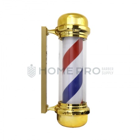 BARBER POLE  ILUMINADO DOURADO GIRATÓRIO SEM ESFERA DE 68CM 220V