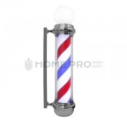 BARBER POLE CON ESFERA ILUMINADA, GIRATORIO PLATEADO DE 110CM 110V