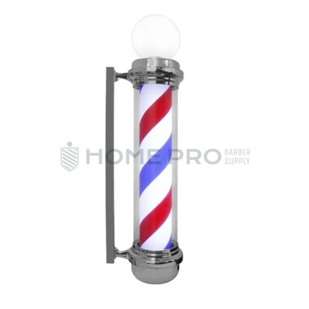 BARBER POLE COM ESFERA ILUMINADA GIRATÓRIA PRATEADA DE 110CM 220V