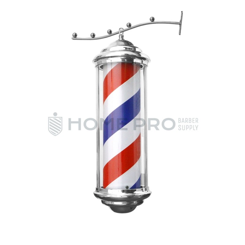 BARBER POLE PLATEADO ILUMINADO GIRATORIO COLGANTE 45 CM 220V