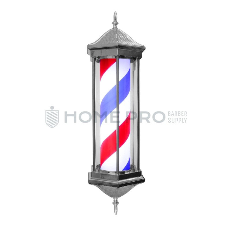 BARBER POLE PRATEADO GIRATÓRIO ILUMINADO 78CM 110V