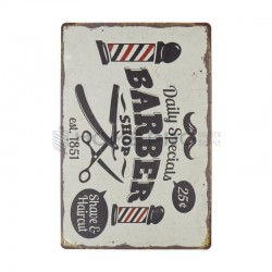 PLACA DECORATIVA VINTAGE DE BARBERIA 20CM X 30CM