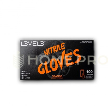 Guantes profesionales de nitrilo L3VEL 3 - Caja de 100 unidades Grande - Naranja